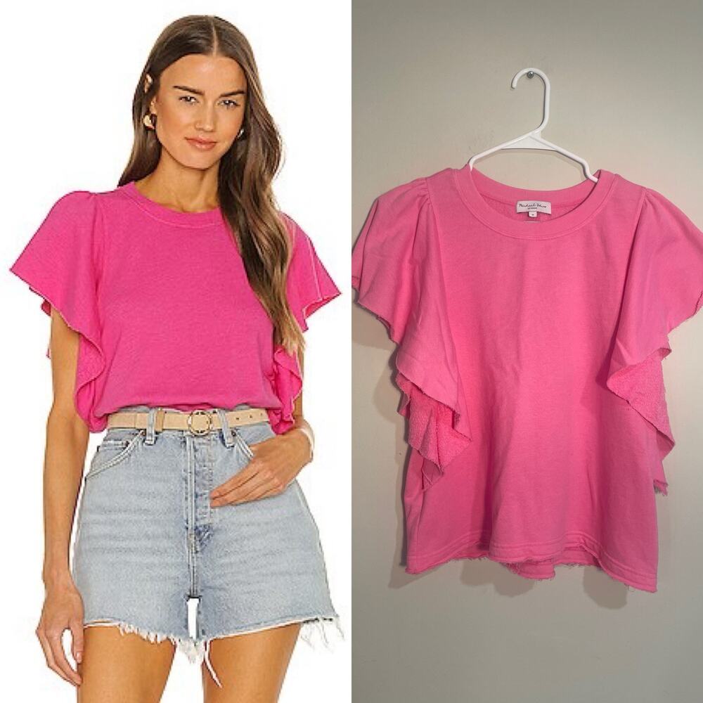 Michael Stars Hot Pink Flutter Sleeve Crew Tee